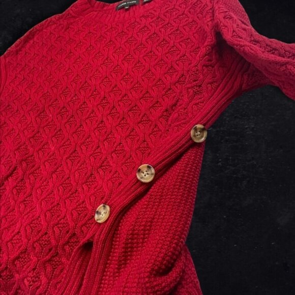Jeanne Pierre Sweater Cable Knit Button-Side 100% Cotton Red Women's Size US XL - Picture 3 of 10